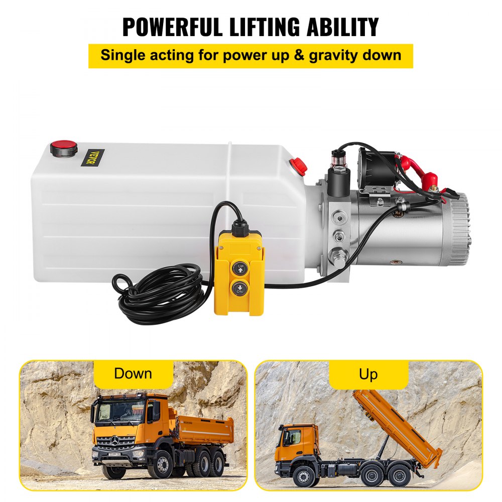 VEVOR 8 L hydraulic pump, rated speed 2850 RPM, max. hydraulic power unit, single-acting, 3200 PSI tipper pump, with plastic tank, 4.5 m cable remote control