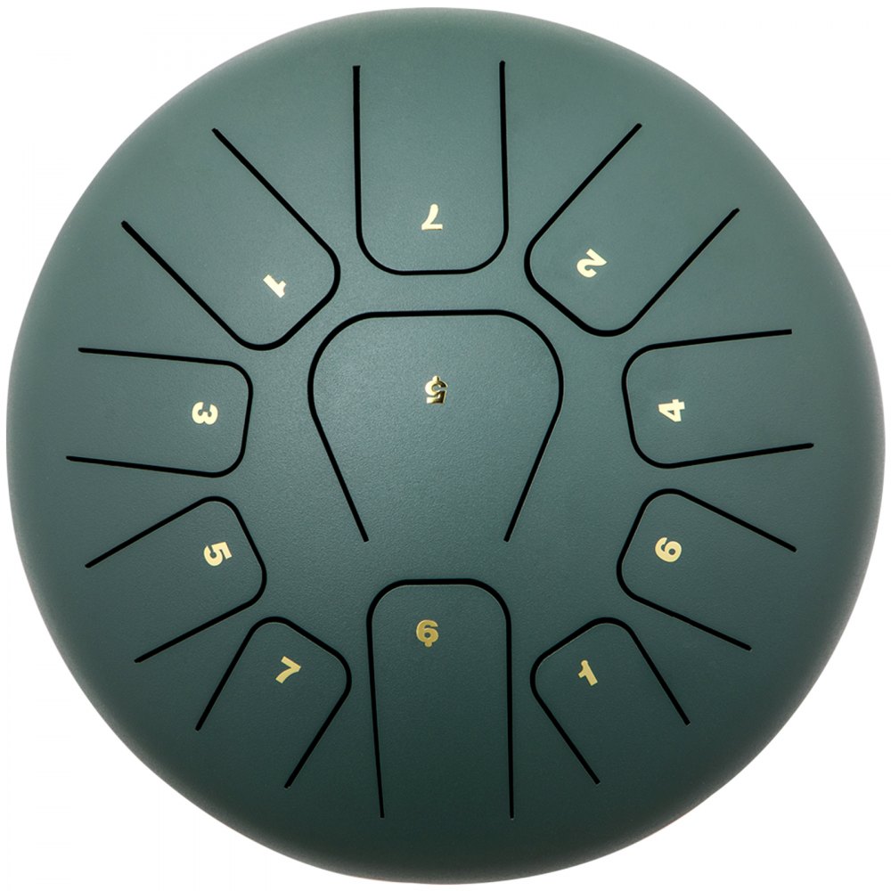 VEVOR Tamburo d'acciaio 11 note Strumento a Percussione Tamburo per Linguetta da 8 Pollici, Tamburo per Linguetta in Acciaio, Strumenti per Batteria in Acciaio con Borsa, Staffa per Mazzuolo Verde