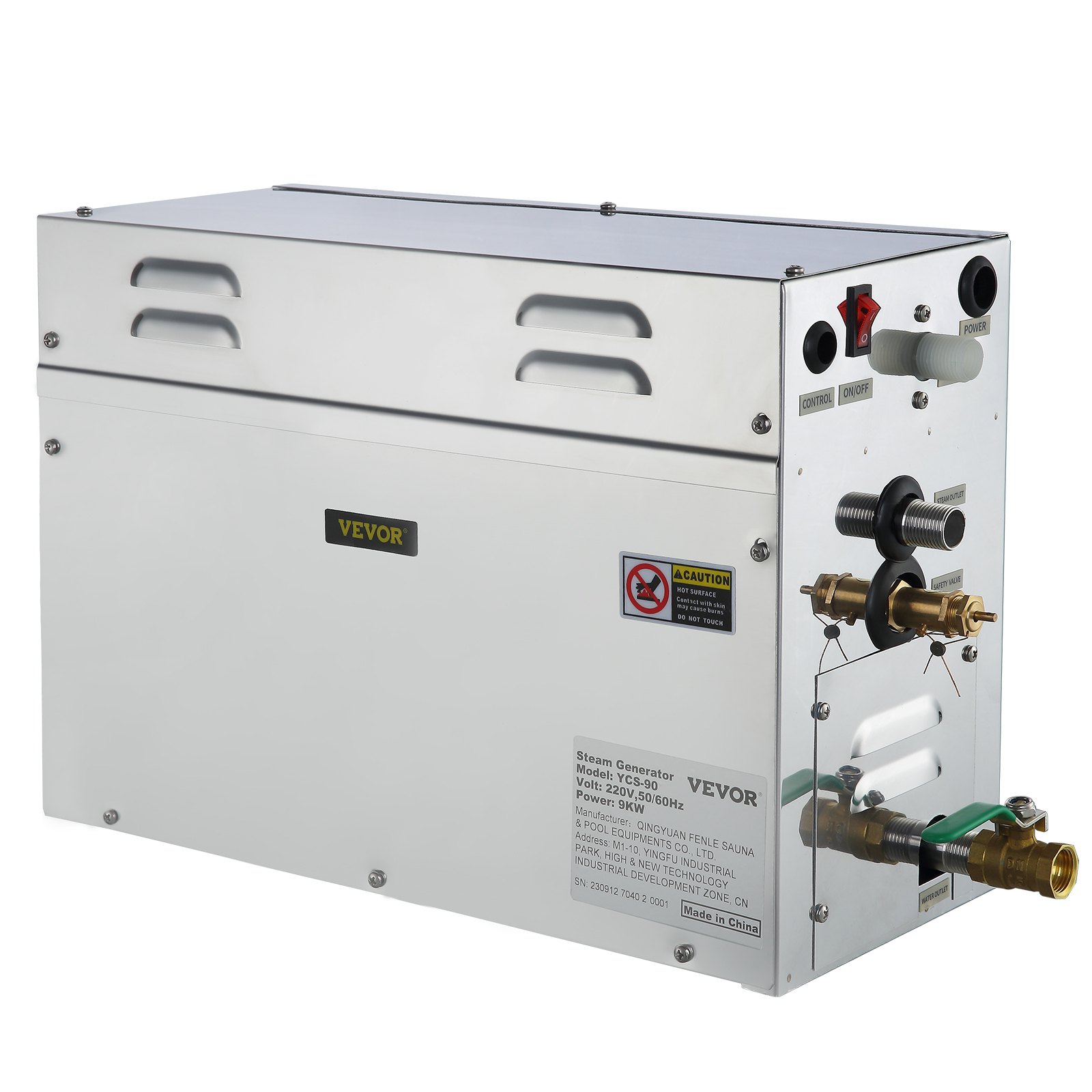 VEVOR Generatore Elettrico di Vapore da 9000W per Sauna Domestica Capacità del Serbatoio dell'Acqua 6L, Generatrice di Vapore per Idromassaggio Sauna 220V Intervallo Temperatura 35-55℃ Potenza 9000W