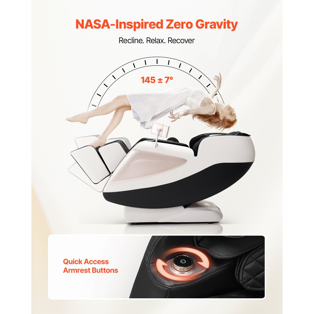 VEVOR Sedia da Massaggio, 18 Modalità Automatiche, Poltrona Reclinabile a Gravità Zero per Tutto Corpo con Pista SL, Poltrona Reclinabile con Massaggio 3D e Riscaldamento, Rullo per Piedi, Schermo LCD