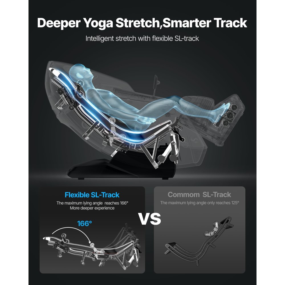 VEVOR Sedia da Massaggio con Pista SL, Poltrona Reclinabile a Gravità Zero per Tutto Corpo, Modalità Allungamento Yoga, Poltrona Massaggiante 3D/4D con Voce AI, Riscaldamento, 36 Airbag, Schermo TFT