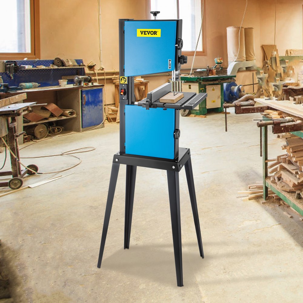 VEVOR Supporto a Nastro da Banco per la Lavorazione del Legno 220V 370 W, Supporto per Seghe Bindella Motore 3.5 Amp 245 mm, Supporto per Seghe da Legno 1700 giri / min con Angolo Tavolo 0-45 Gradi