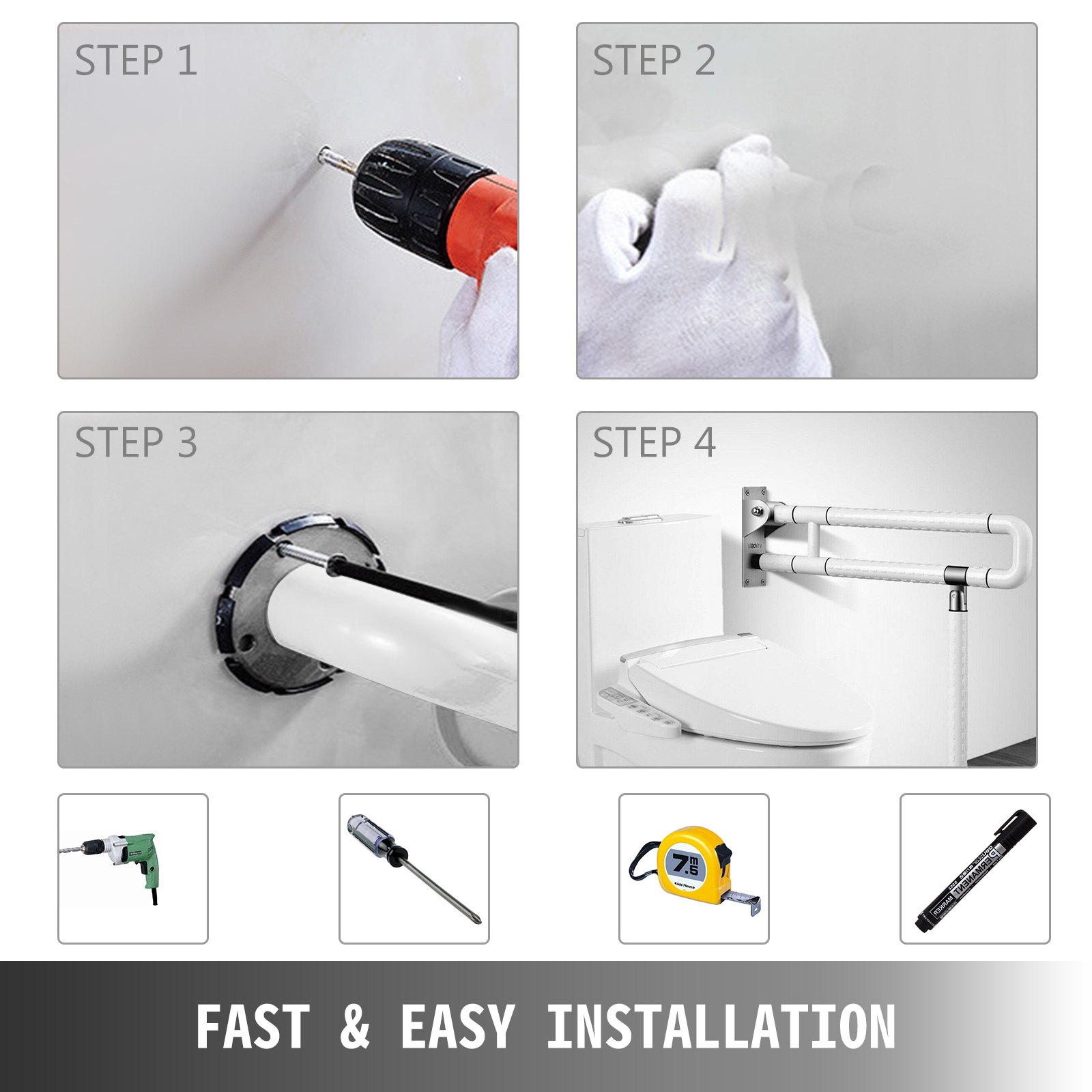 Maniglione Pieghevole Per Anziani Disabili 60cm Ribaltabile Da Muro In Acciaio