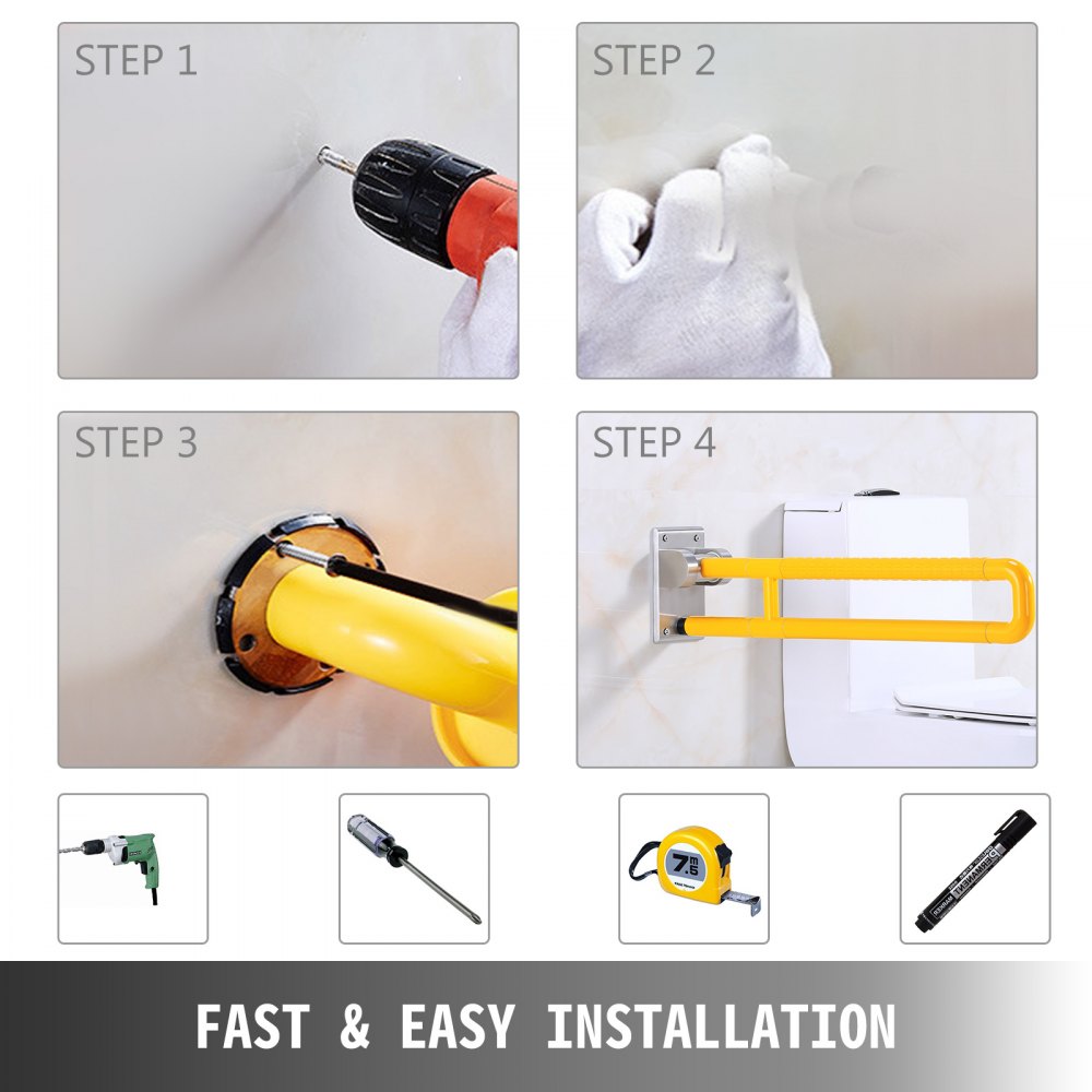 Maniglione Barra Ribaltabile Per Disabili Giallo Impugnature Piegato 100kg/220lb