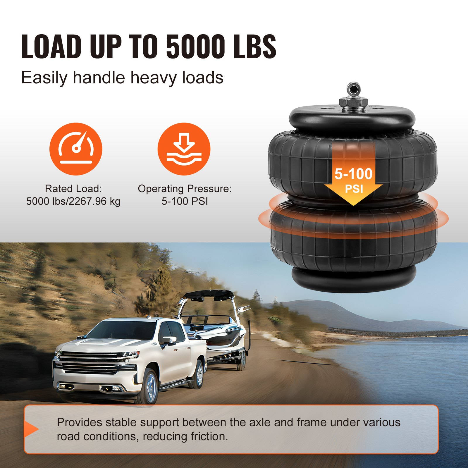 VEVOR Kit di Sospensione Airbag, kit di Aospensioni Pneumatiche Compatibile con Chevrolet Silverado 1500 GMC Sierra 1500 2WD 4WD 2007-2018, Carico 2267,96 kg, da 5 a 100 PSI Sospensioni Pneumatiche