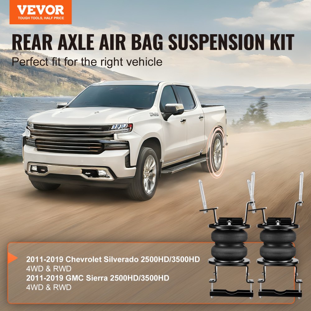 VEVOR Airbag Suspension Kit, Air Spring Suspension Kit Compatible with 2011-2019 Chevrolet Silverado 2500/3500HD and GMC Sierra 2500/3500HD 4WD RWD, 5000 lbs load, 5 to 100 PSI