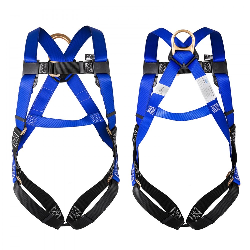 Fall Protection Full Body Construction Harness and Shock Absorbing Lanyard Combo Set