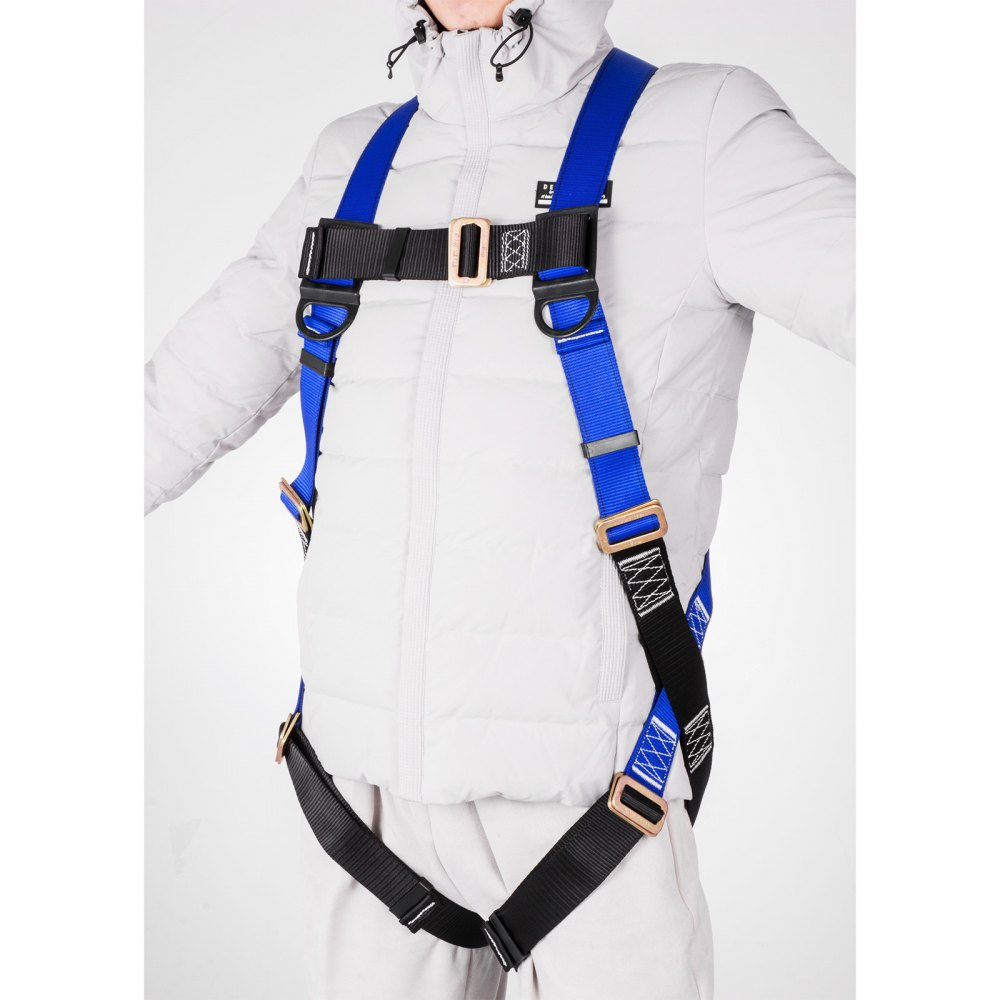 Fall Protection Full Body Construction Harness and Shock Absorbing Lanyard Combo Set