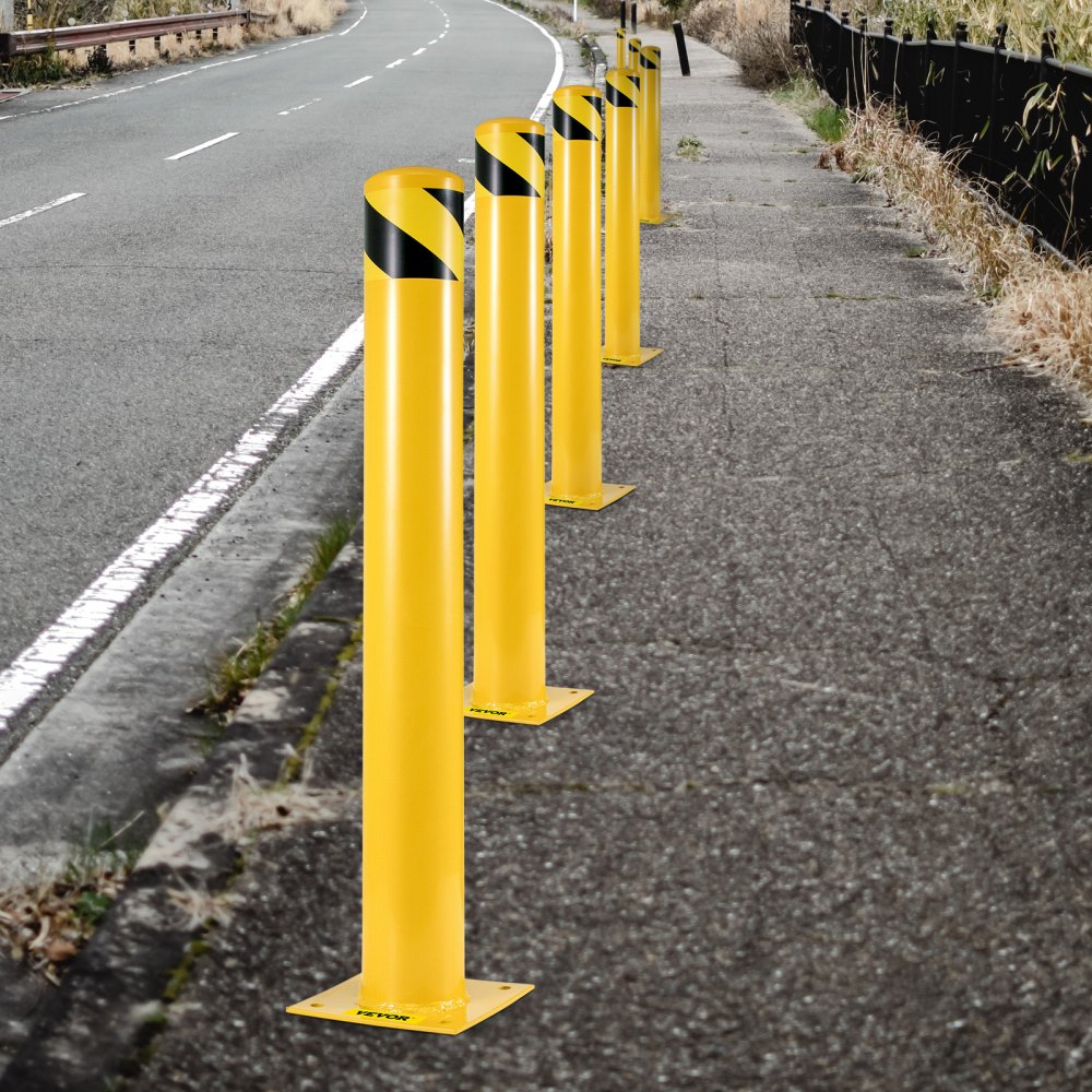 VEVOR Security Bollard Parking Bollard, 122 cm x 14 cm Security Barrier, Yellow Powder-Coated Tubular Steel Security Barrier, with 4 Anchor Bolts Steel Bollard Post