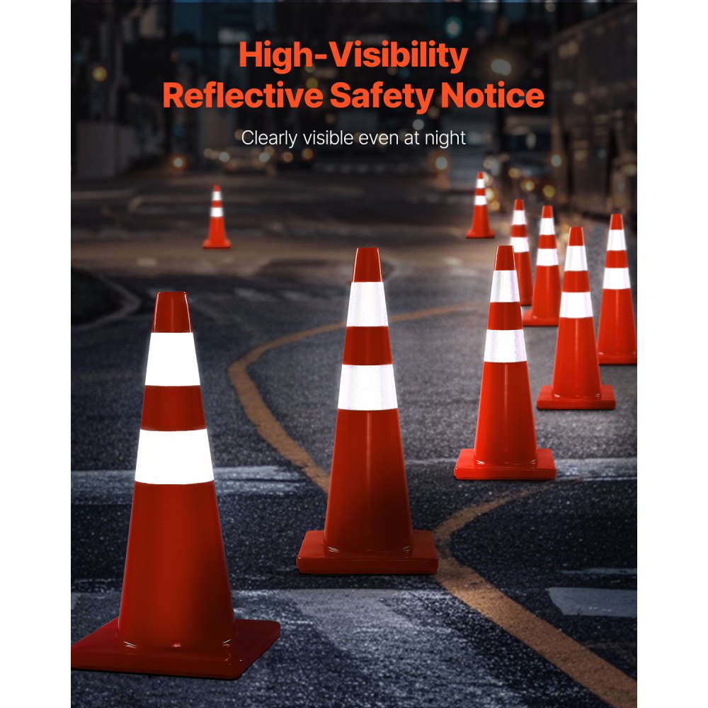 VEVOR Safety Cones, 70 cm high, 12 pieces. PVC traffic cones with 2 reflective collars and weighted base, for traffic control, for parking in driveways.