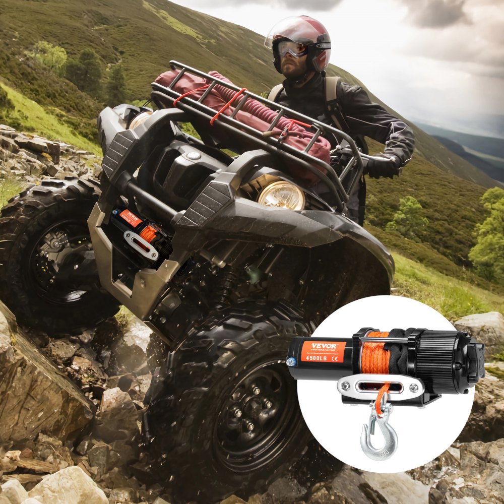 VEVOR Verricello Elettrico, Capacità di Tiro della Linea 2041 kg Verricello ATV/UTV 12 V CC Φ0,6 x 1188,7 cm 12 Trefoli in Corda Sintetica in Alluminio, Telecomando Senza Fili e Cablato, per UTV ATV