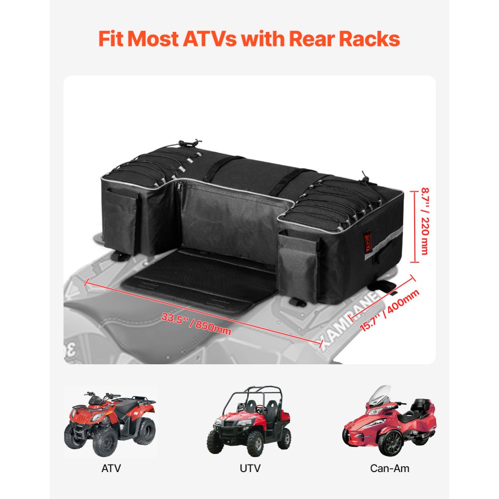 VEVOR Borsa Portaoggetti Posteriore per ATV, Borsa Portaoggetti Posteriore per ATV Capienza 60 Litri con Schienale Copertura in Tessuto Oxford 600D, Box Portapacchi per UTV, Veicoli Can-Am