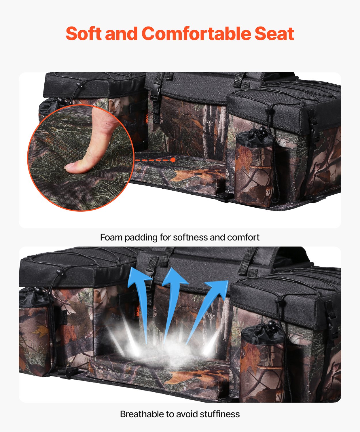 VEVOR Borsa Portaoggetti Posteriore per ATV 68 L Borsa Portaoggetti in Tessuto Oxford 600D con Cuscino in Spugna e Portabottiglie, per Maggior Parte degli ATV con Portapacchi Posteriore, UTV, Can-Am