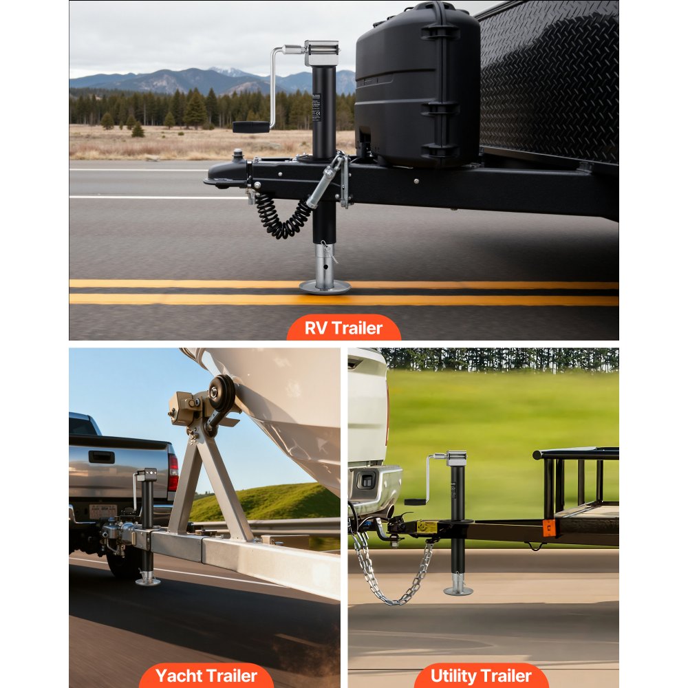 VEVOR Cric per Rimorchio a Telaio ad A Carico da 2267 kg, Corsa Verticale di 381 mm, Cric per Rimorchio con Gamba di Caduta Regolabile a 7 Livelli Compatibile con Trapano a Batteria, per Camper