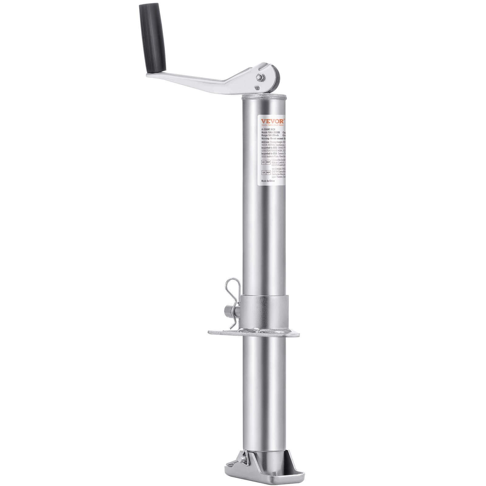 VEVOR A-frame trailer jack, 907 kg dynamic lifting capacity, 360 mm vertical lift, trailer support with handle, travel trailer for motorhome trailers, horse trailers, utility trailers, yacht trailers