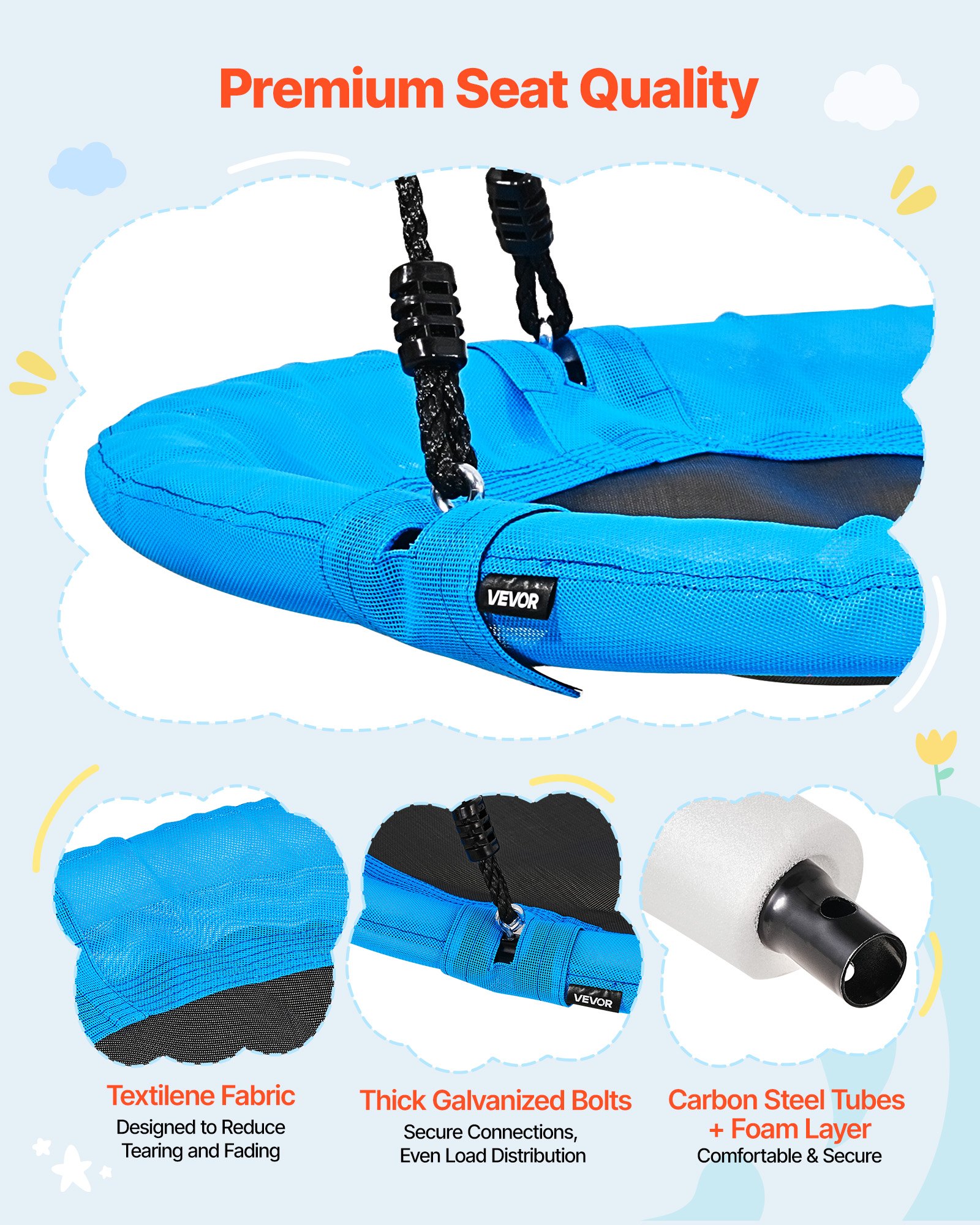 VEVOR Altalena da Giardino Telaio in Metallo a Forma di A per Bambini Sedile Carico max 199,6 kg, Altalena a Disco Struttura a Forma di A Seduta Rotonda Diametro 101,6 cm da Esterno Cortile Giardino