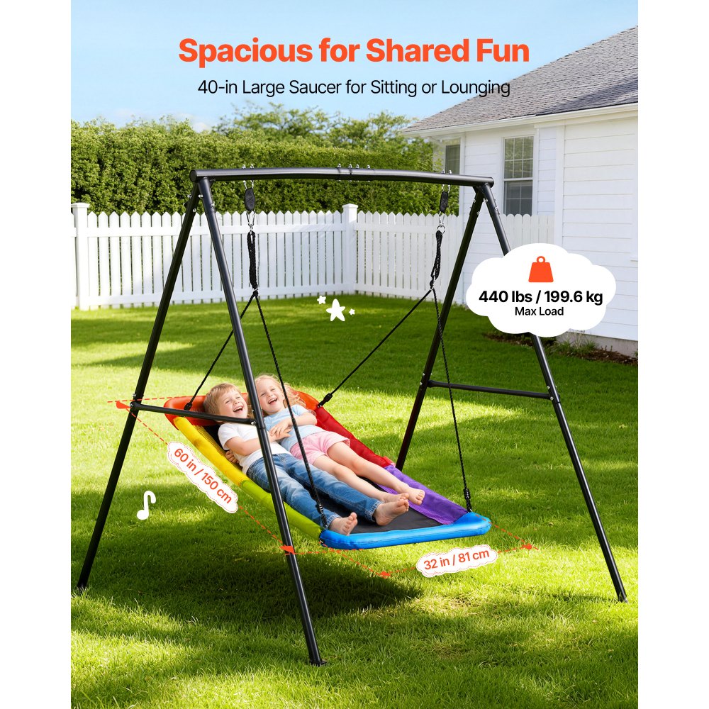 VEVOR Altalena da Giardino Telaio in Metallo a Forma di A per Bambini da Giardino Carico max 199,6 kg, Altalena Seduta 150 x 81 cm da Esterno Cortile Parco Gioco Struttura Triangolare per Bambini