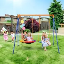 VEVOR Altalena da Esterno per Bambini, Capacità di 199,6 kg Altalena da Giardino con 1 Sedile da Altalena a Piattino, 1 Sedile da Altalena con Cintura, con Telaio ad A Resistente e Corda Regolabile