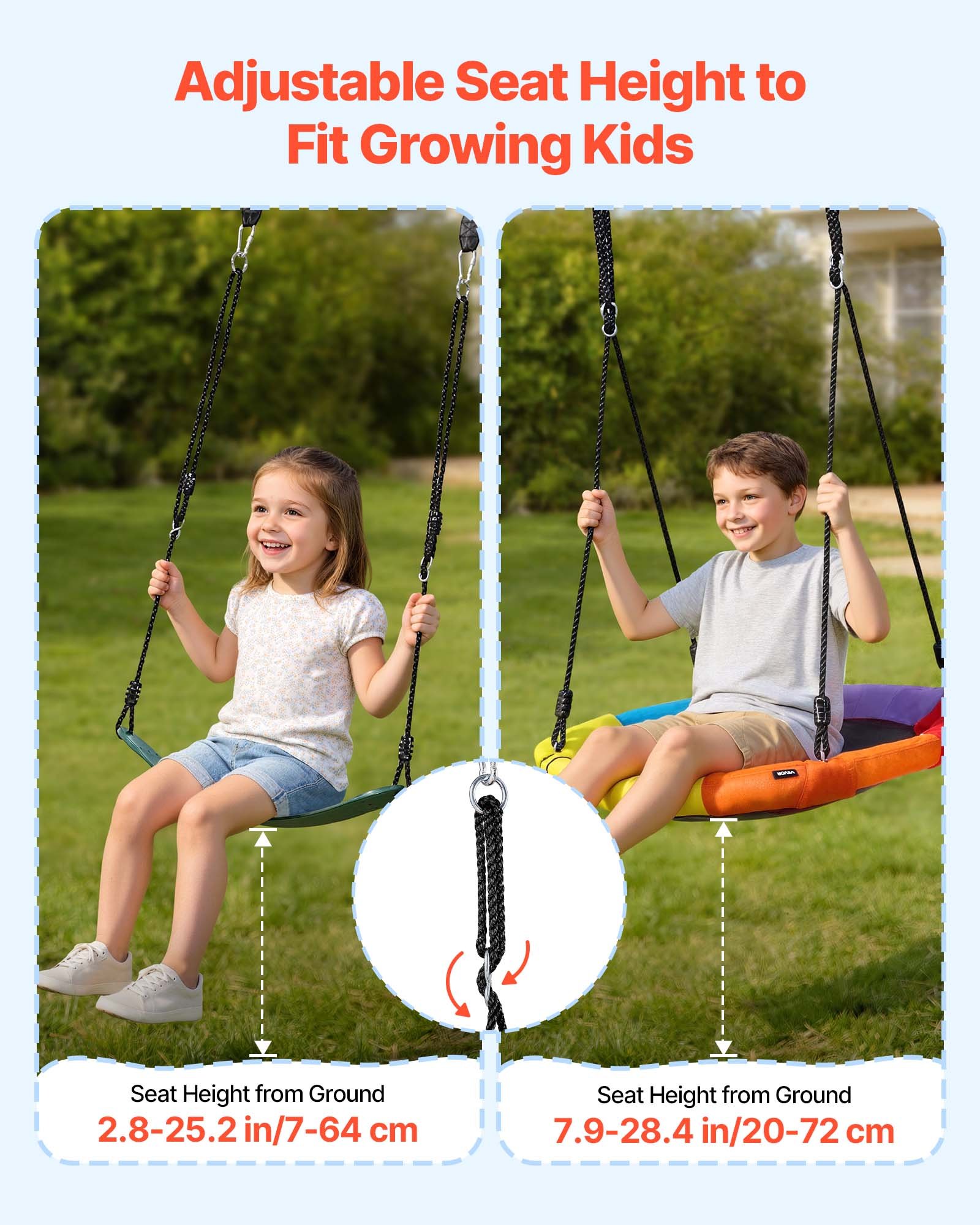 VEVOR Altalena da Giardino Telaio in Metallo a Forma di A per Bambini da Giardino Seduta Doppia Carico max 199,6 kg, Altalena da Esterno Cortile Parco Gioco per Bambini con Ancoraggi a Terra