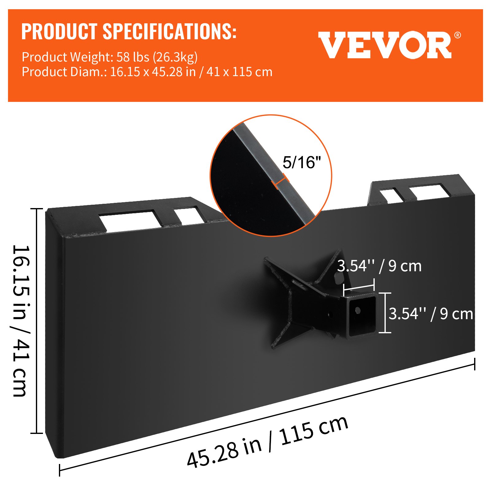 VEVOR mounting plate for compact loaders, 1/4 inch quick-change plate for compact loaders, inner width 115 cm, attachment mounting plate