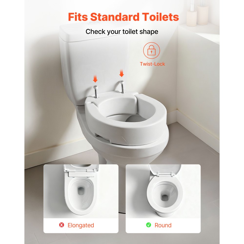 VEVOR Sedile WC Rialzato da Bagno con Capacità di Carico di 136 kg e Altezza di Sollevamento di 88,9 mm, Sedile WC Rialzato Universale in HDPE con Apertura Allargata per Anziani Disabili