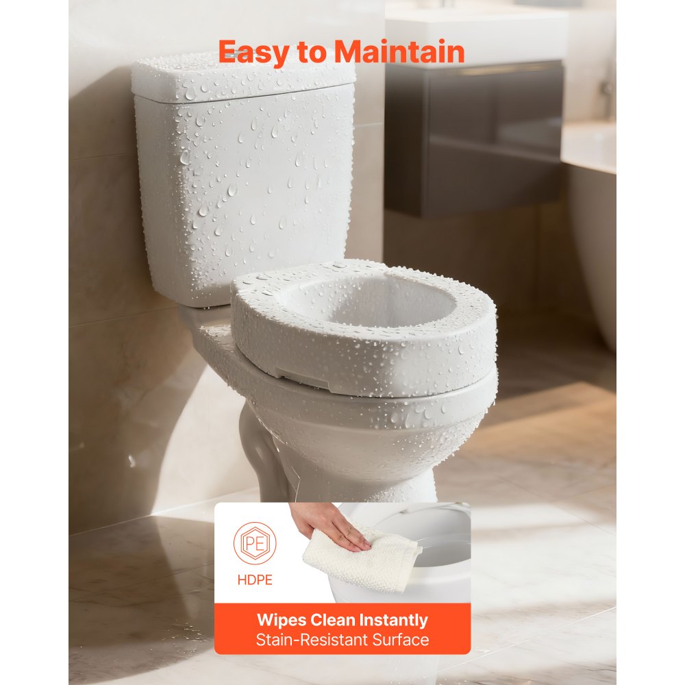 VEVOR Sedile WC Rialzato da Bagno con Capacità di Carico di 136 kg e Altezza di Sollevamento di 88,9 mm, Sedile WC Rialzato Universale in HDPE con Apertura Allargata per Anziani Disabili