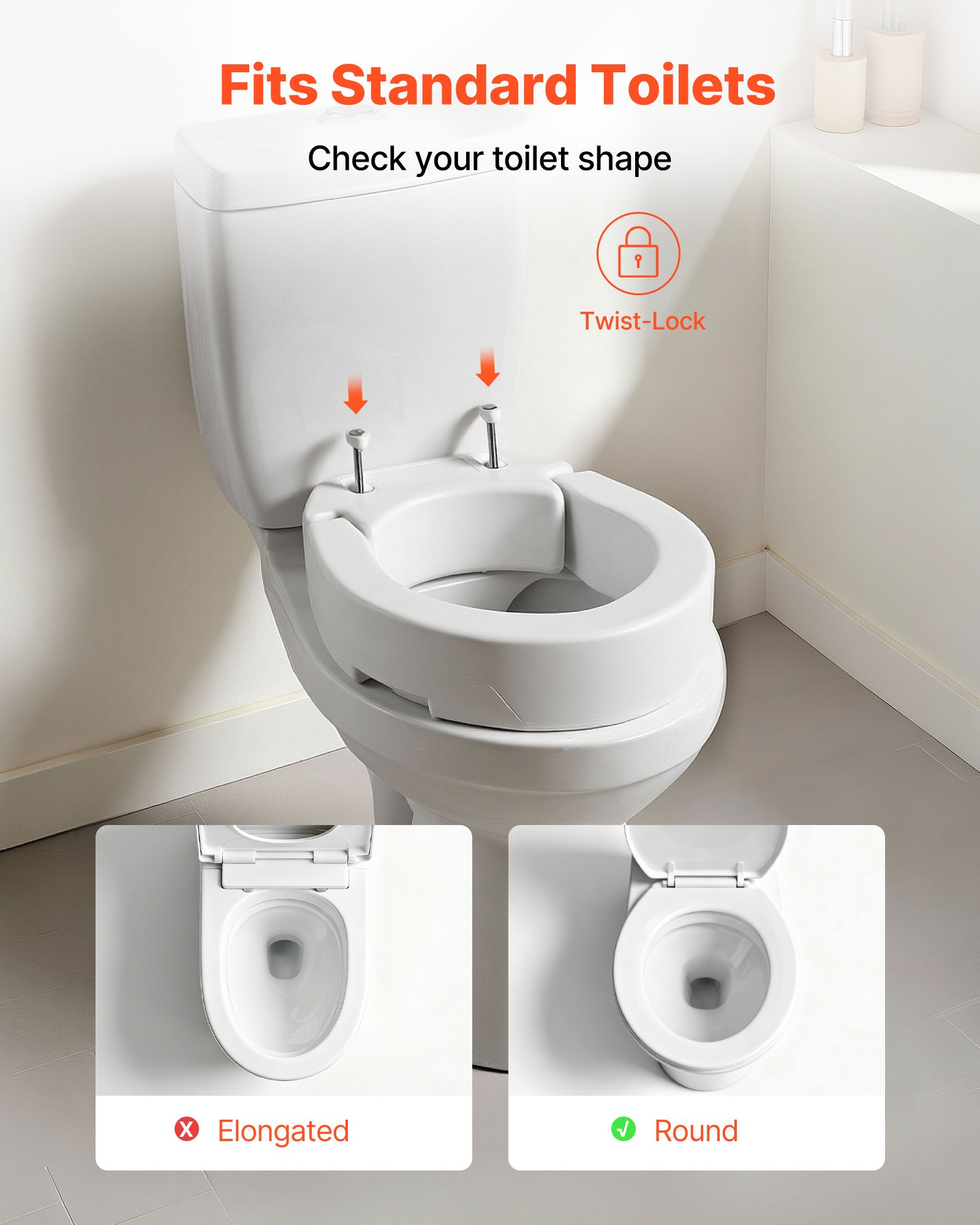VEVOR Sedile WC Rialzato da Bagno con Capacità di Carico di 136 kg e Altezza di Sollevamento di 88,9 mm, Sedile WC Rialzato Universale in HDPE con Apertura Allargata per Anziani Disabili