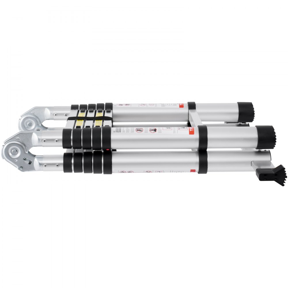VEVOR Scala Telescopica a Forma di A da 3810 mm Scala Estensibile in Alluminio, Capacità di  170 kg Scala Pieghevole con Retrazione Multi-pulsante, con Barra Stabilizzatrice, per Camper, Roulotte