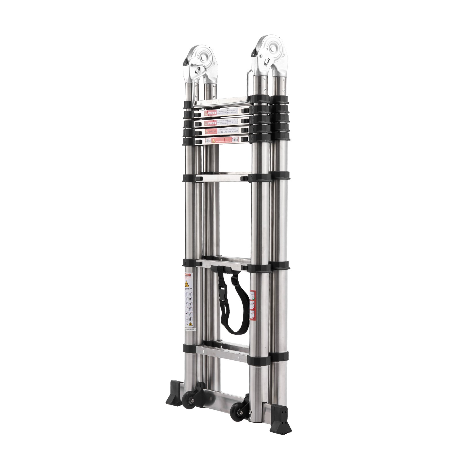VEVOR Scala Telescopica A Frame, Capacità di Carico di 150 kg Scala Estensibile in Acciaio Inossidabile, Altezza Massima di 4985 mm Barra di Bilanciamento per Casa, Camper, Soffitta