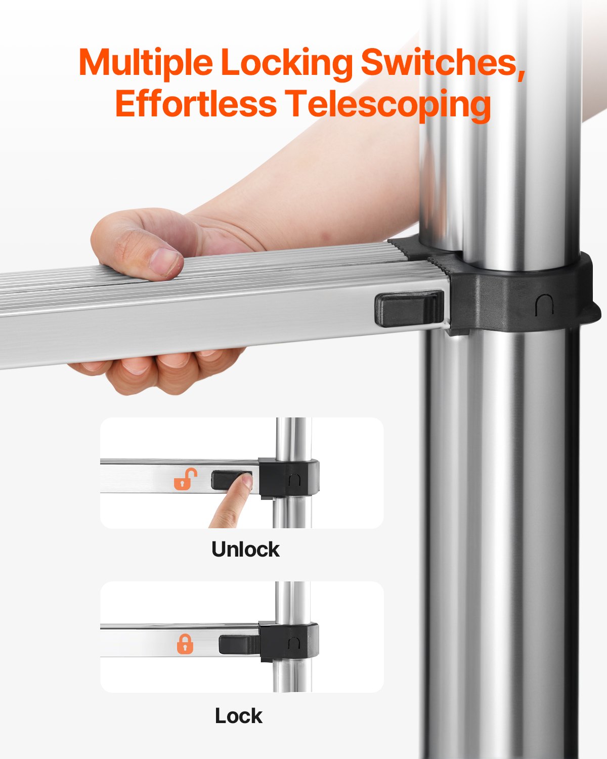 VEVOR Scala Telescopica A Frame, Capacità di Carico di 150 kg Scala Estensibile in Acciaio Inossidabile, Altezza Massima di 4985 mm Barra di Bilanciamento per Casa, Camper, Soffitta