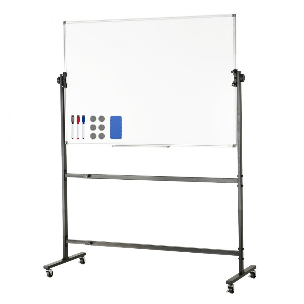 VEVOR Rolling Whiteboard, 48 x 32 Inch Double-Sided Magnetic Mobile Whiteboard, 360° Rotatable, Height-Adjustable Dry Eraser Board with Wheels and Movable Shelf