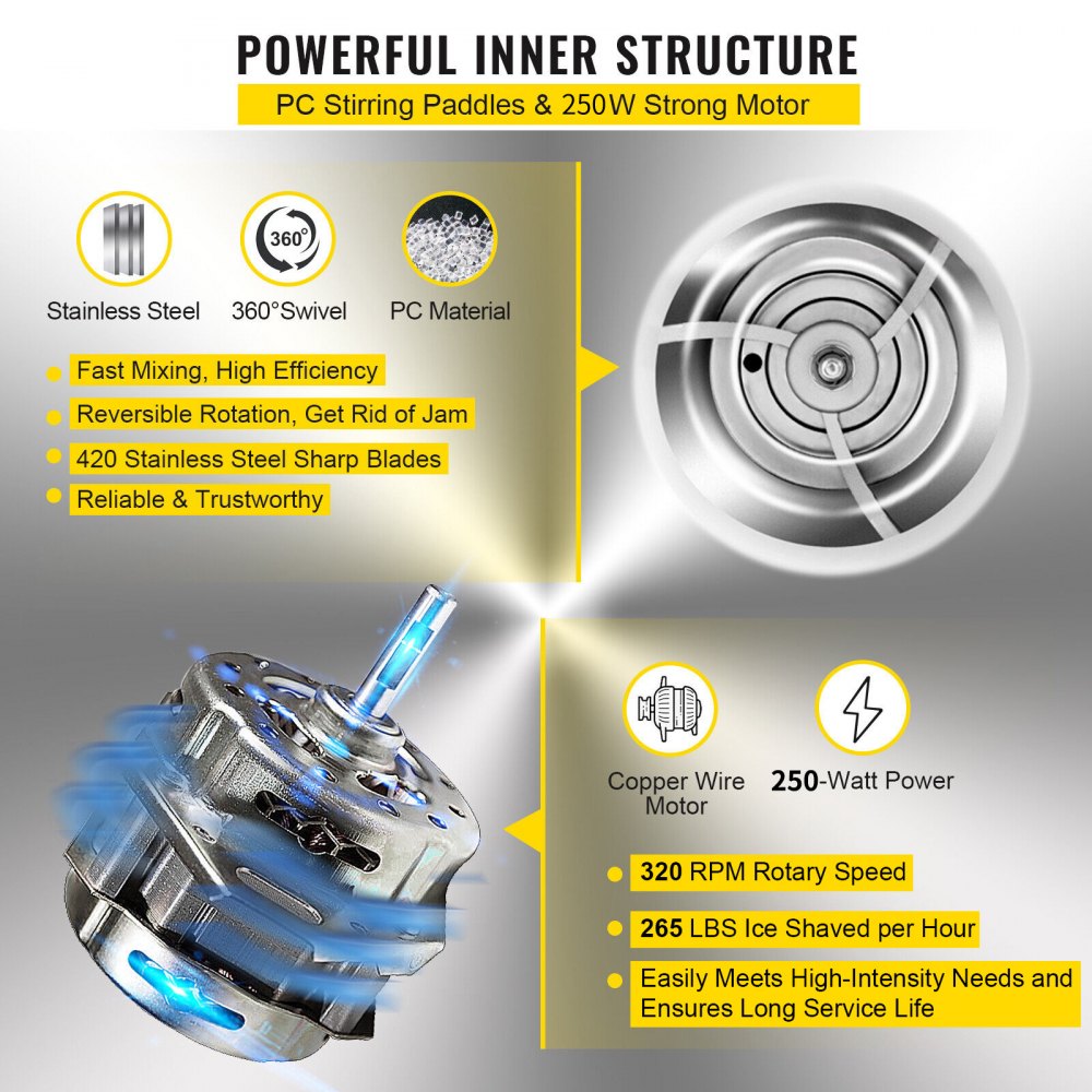 VEVOR Macchina per Ghiaccio 120kg/H da Tavolo per Granita Frappè Sorbetto Commerciale, Macchina Ghiaccio a Scaglie Bevande Dolci Fresche 250W per Bar Gelateria Ristorante Panificio, Macchina Granita