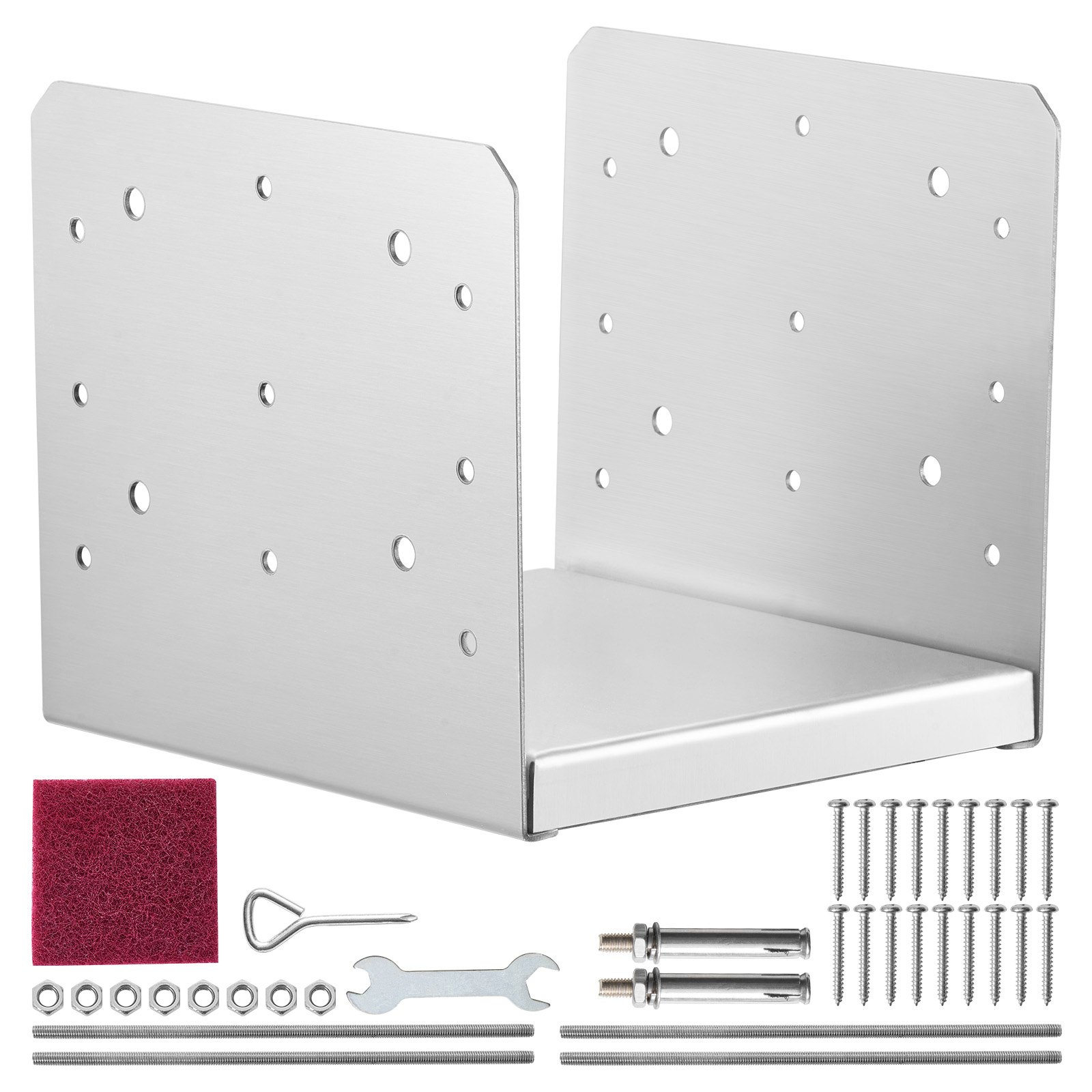 VEVOR Confezione di Supporti per Pali in Legno ca. 8x8 Pollici 203x203mm, Set di Base per Pali Interni in Acciaio Inox per Ancoraggio Pali in Legno Ringhiere, Corrimano di Terrazze, Portici, Argento