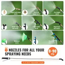 VEVOR Nebulizzatore Giardino a Batteria da Spalla Serbatoio 15L Ugelli Sostituibili 8 Pezzi con Bacchette per Irrigazione Prato Orto Serra Piante, Irroratrice Spruzzatrice a Zaino a Pressione 6,2bar