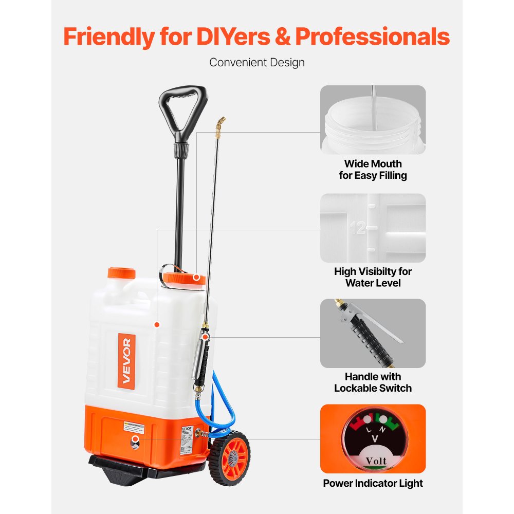 VEVOR Backpack Sprayer Garden Sprayer Sprayer with 15L Reservoir 0-94 PSI