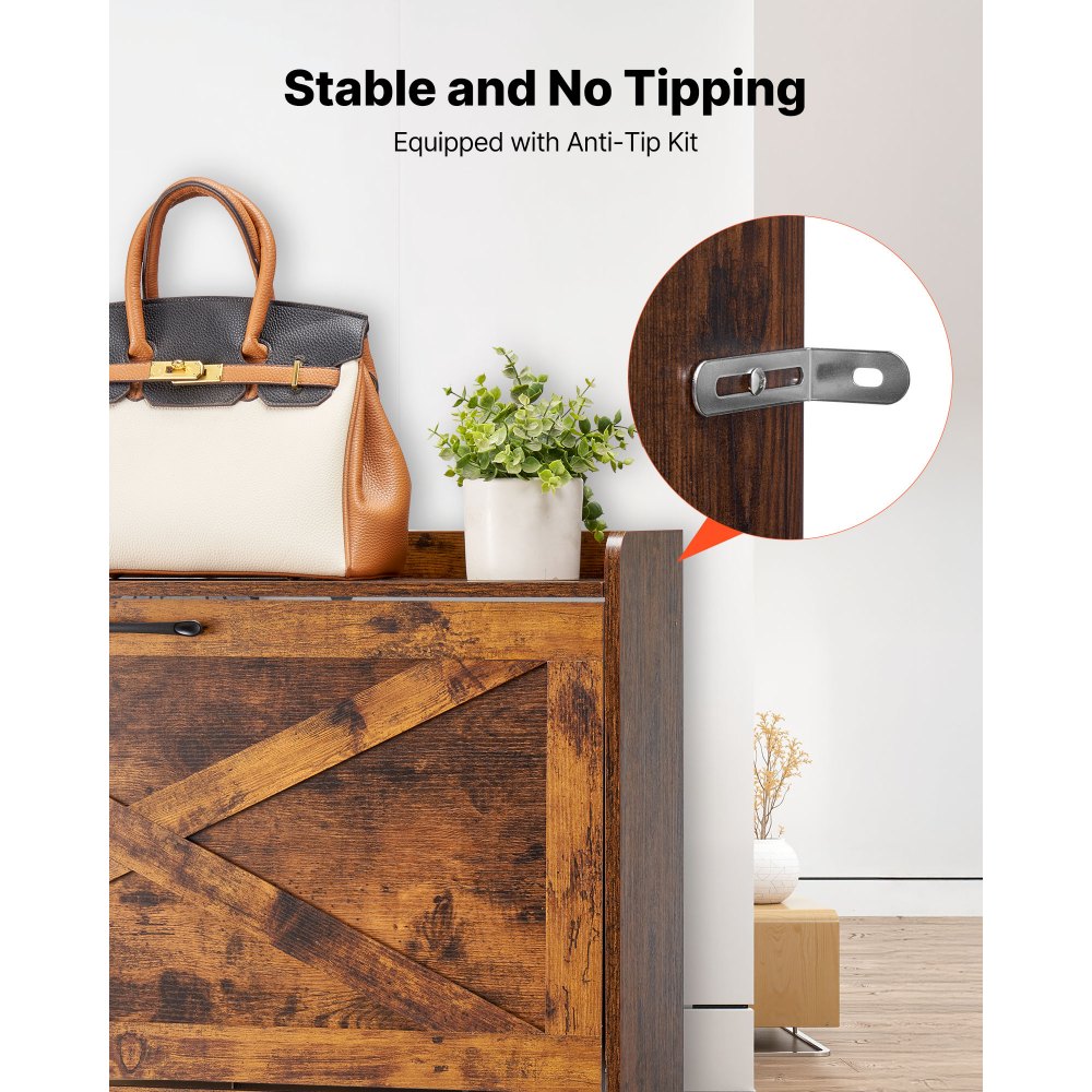 VEVOR Scarpiera con 2 Cassetti Pieghevoli, Scarpiera in Stile Rustico con Gambe in Metallo e Dispositivo Antiribaltamento, Organizer per Scarpe per Ingresso, Camera da letto, Soggiorno, Marrone