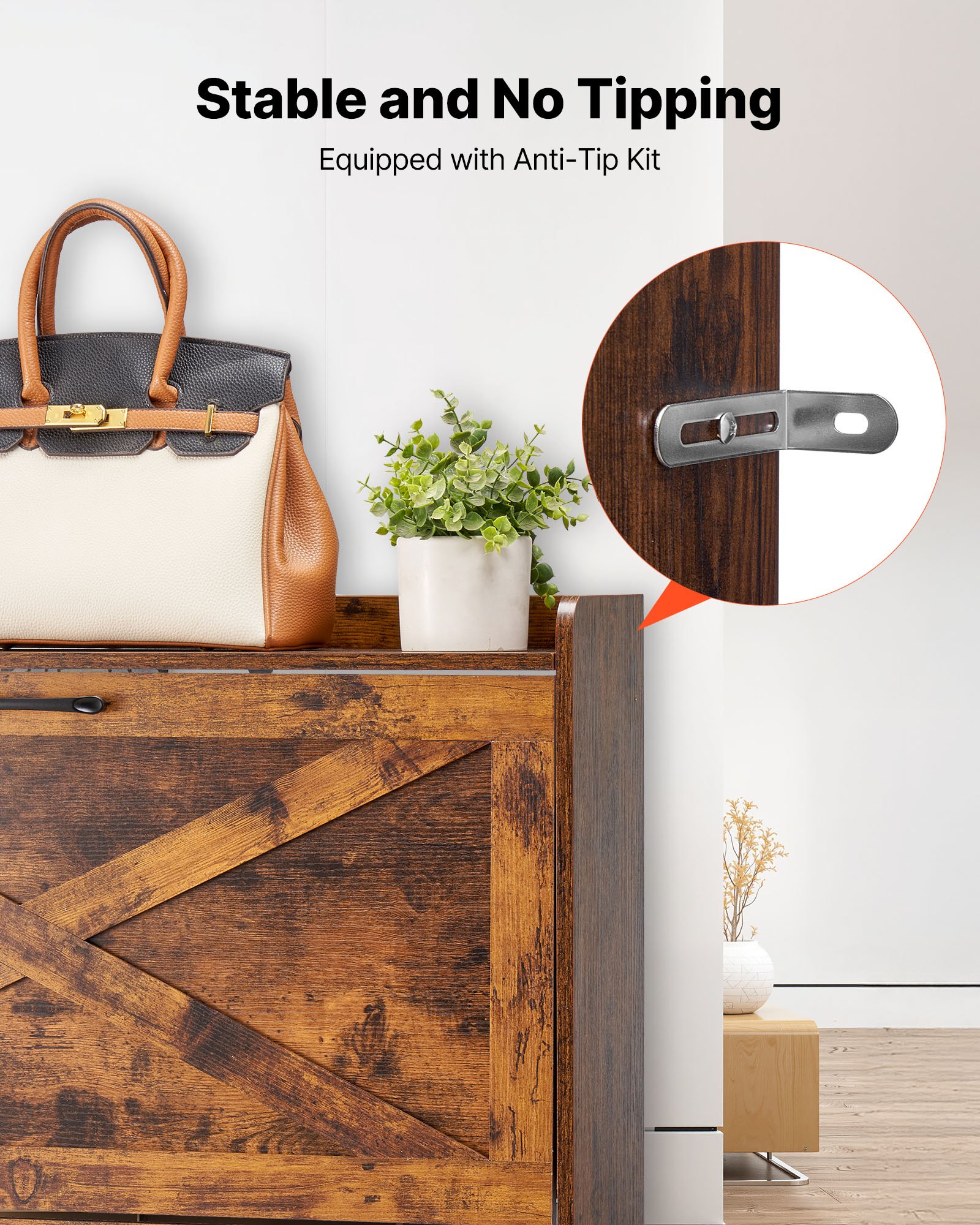 VEVOR Scarpiera con 2 Cassetti Pieghevoli, Scarpiera in Stile Rustico con Gambe in Metallo e Dispositivo Antiribaltamento, Organizer per Scarpe per Ingresso, Camera da letto, Soggiorno, Marrone