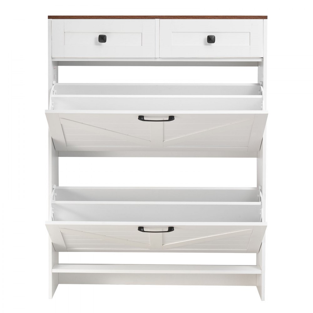 VEVOR Scarpiera con 2 Cassetti Pieghevoli, Scarpiera in Stile Rustico con 2 Cassetti e Dispositivo Antiribaltamento, Organizer per Scarpe Indipendente per Ingresso, Camera da letto, Soggiorno, Bianco