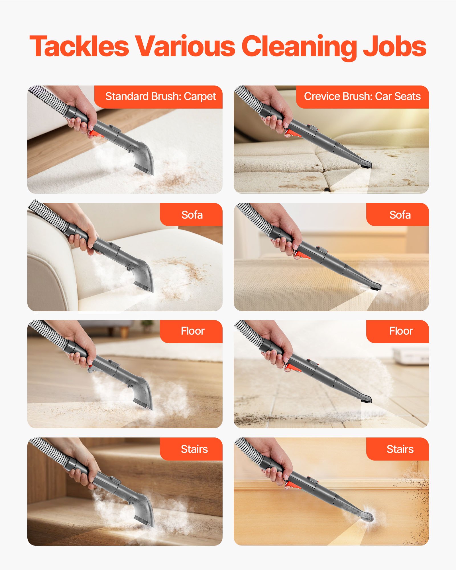 VEVOR Macchina per Pulizia dei Tappeti, Pulitore Lavatappeti Portatile per Tappezzeria, Lavatappetti Aspirapolvere 11,5 kPa, Pulitore per Macchie, Tappeti Divani, Casa, Auto