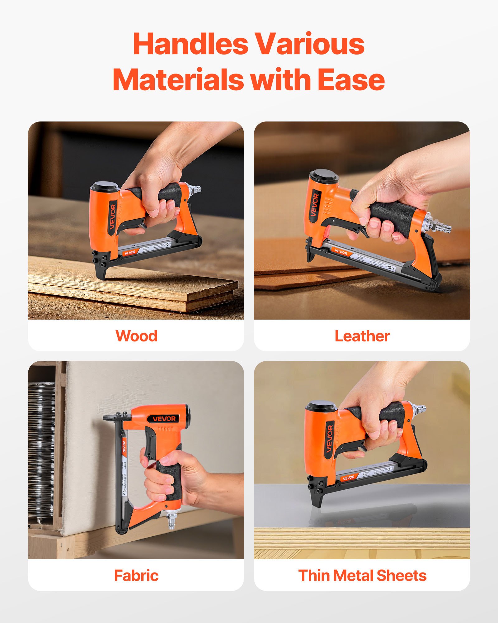 VEVOR Pneumatic Staple Gun, 20 Gauge Air Upholstery Stapler for 50 Series Fine Wire Staples 12.8mm Crown 6mm-16mm Length, Max 110PCS Loading Air Staple Gun for Upholstering, Woodworking, DIY Projects