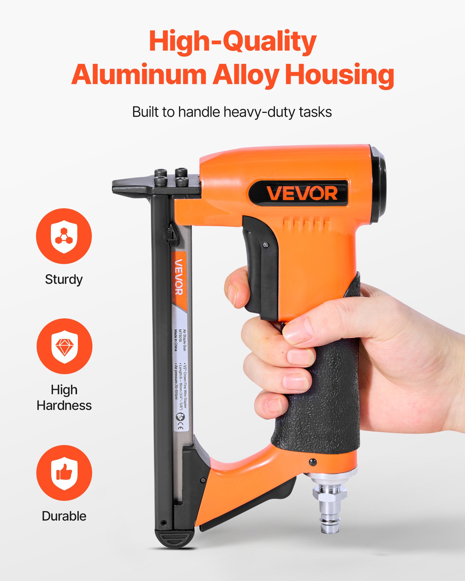 VEVOR Graffettatrice Pneumatica, per Tappezzeria Calibro 21 per Punti Metallici a Filo Sottile Serie 80, Corona da 12,8 mm, Caricamento Massimo di 150 Pezzi, Spillatrice Pneumatica per Tappezzeria