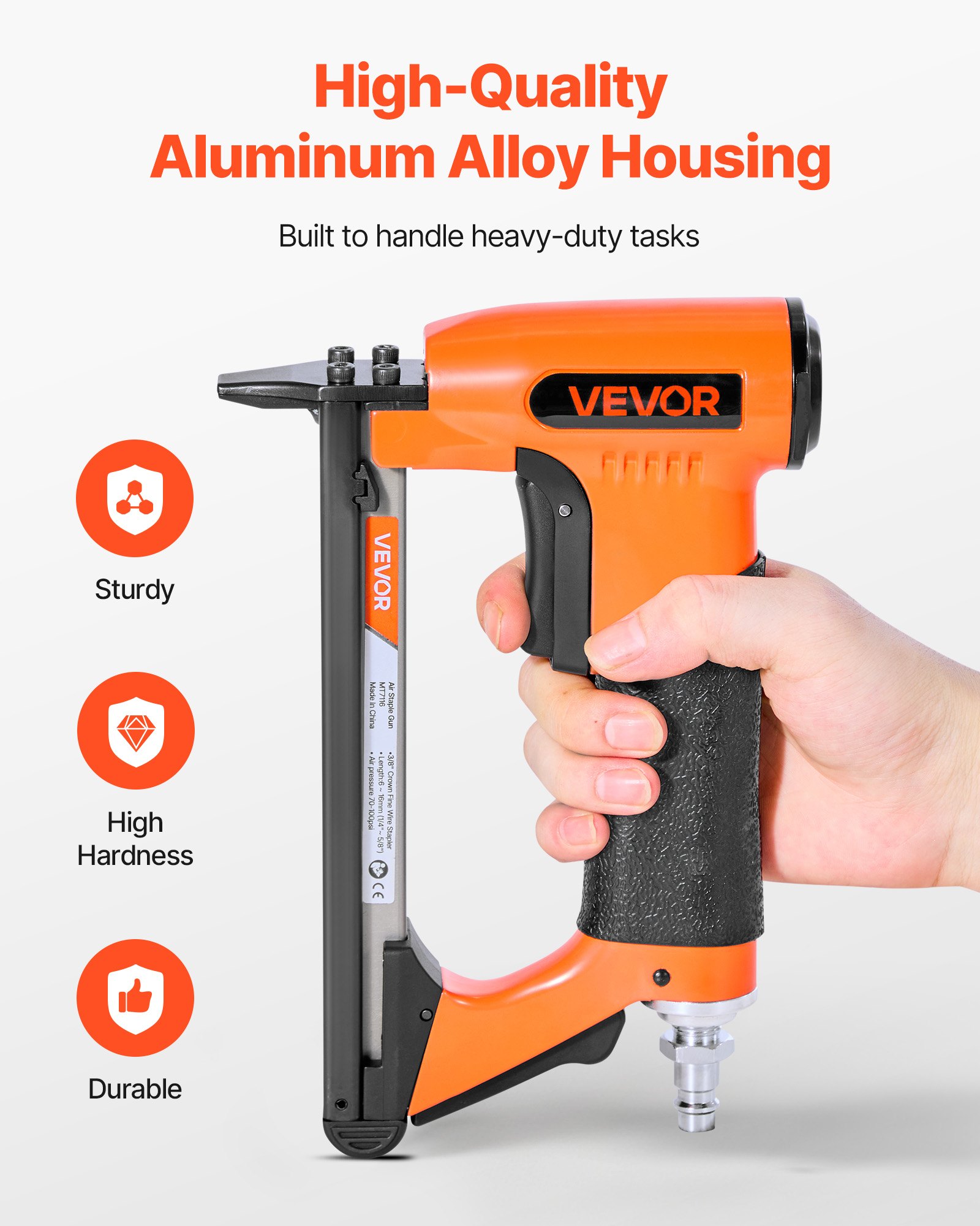 VEVOR Pneumatic Staple Gun, 22 Gauge Air Upholstery Stapler for 71 Series Fine Wire Staples 9.5mm Crown 6-16mm Length, Max 180PCS Loading Air Staple Gun for Upholstering, Woodworking, DIY Projects