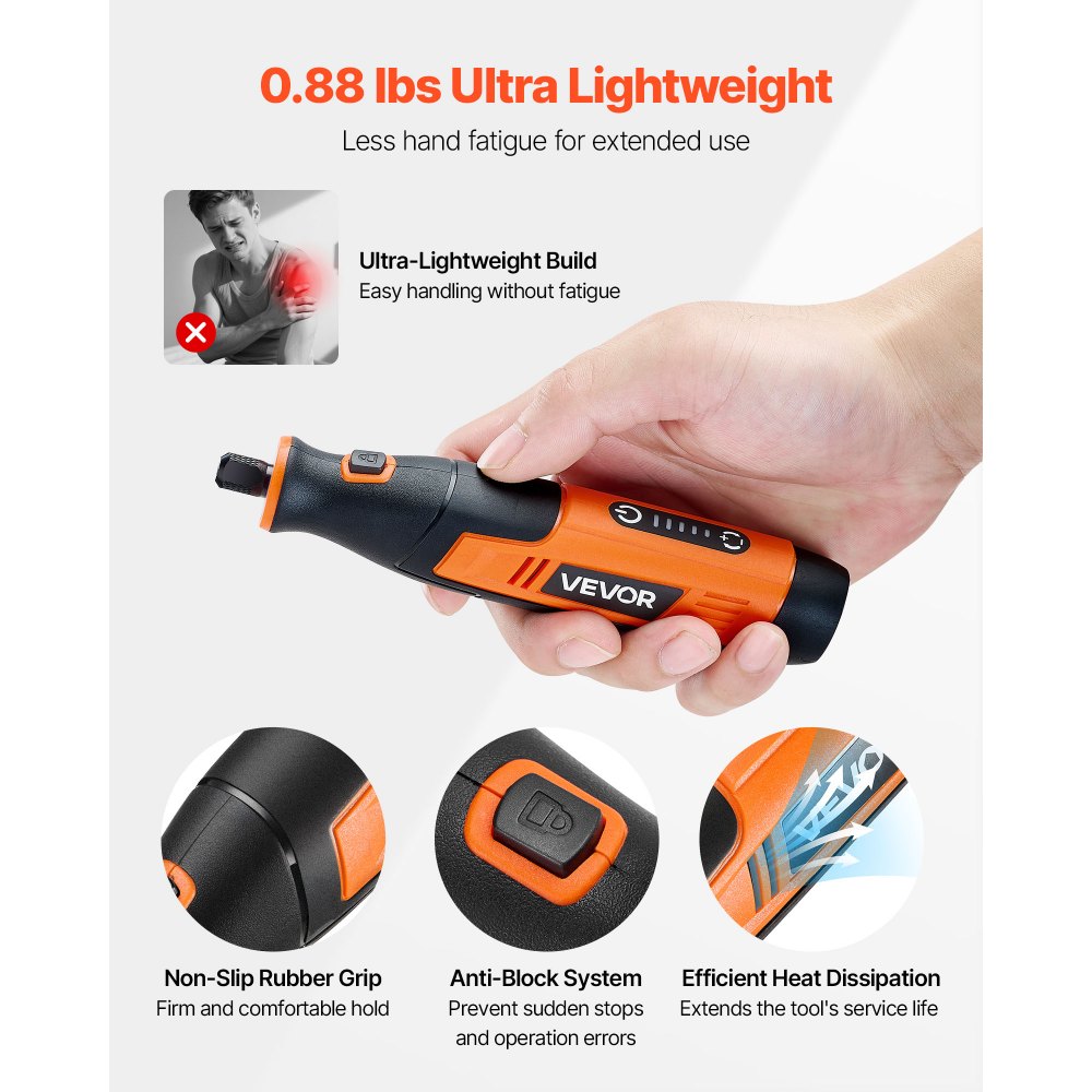 VEVOR Kit di Utensili Rotanti Senza Fili da 73 Pezzi, Mini Utensile Rotante Portatile DC4V, 5 Velocità 7000-20000 giri/min. Strumenti Fai da Te Multiuso per Incisione, Levigatura, Lucidatura