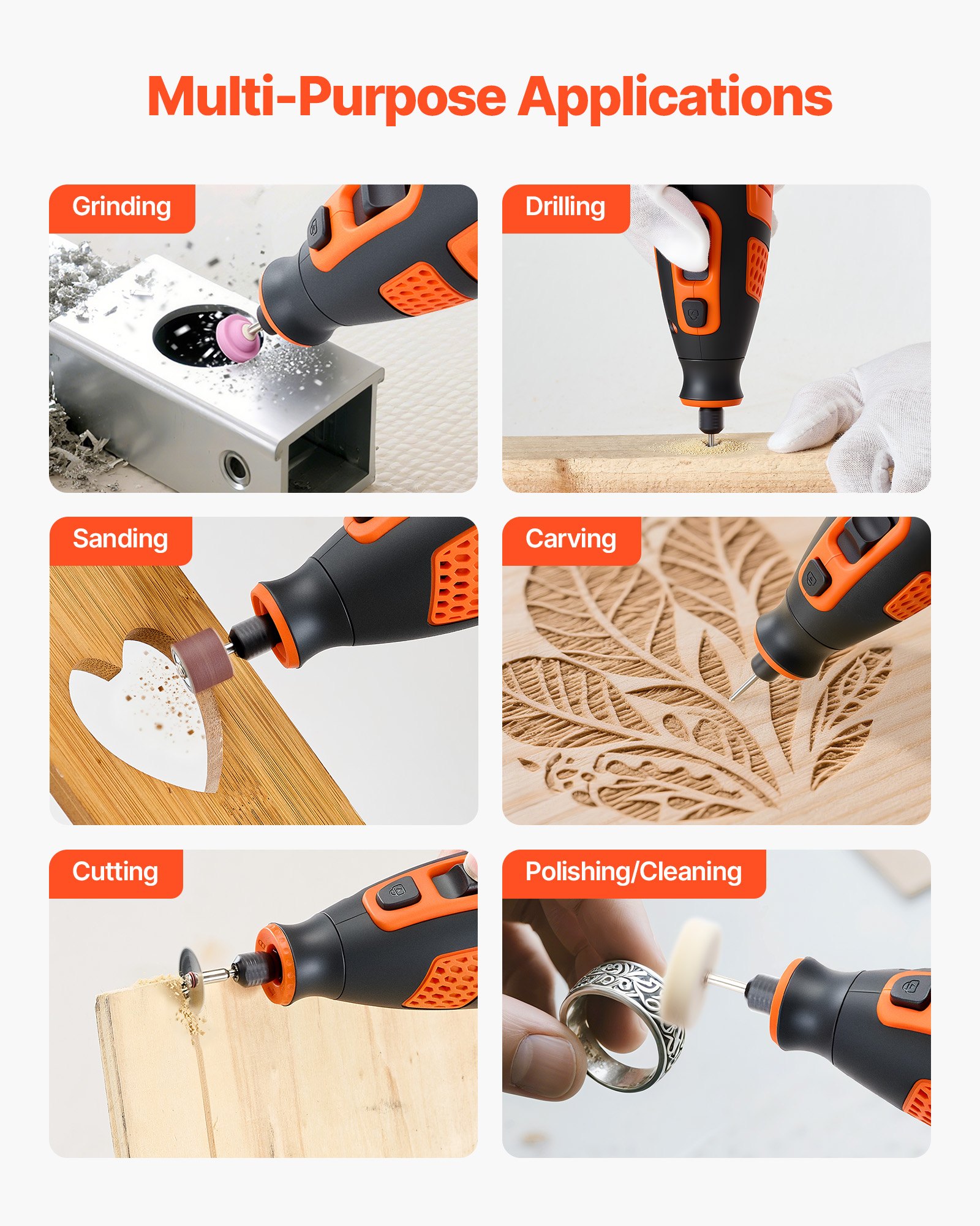 VEVOR Kit di Utensili Rotanti Senza Fili da 119 Pezzi, Mini Utensile Rotante Portatile DC12V, 28 Velocità 5000-32000 giri/min. Strumenti Fai da Te Multiuso per Incisione, Levigatura, Lucidatura