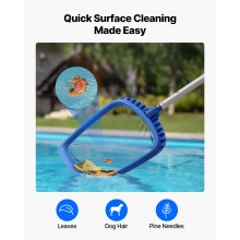 VEVOR Kit per la Pulizia della Piscina con 2 Spazzole Rimovibili 51 e 14 cm e 2 Retini per Skimmer, Set di Strumenti per Pulire le Piscine Interrate Fuori Terra per Foglie, Maglia Fine, Senza Pali
