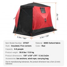 VEVOR Tenda Portatile Per Pesca sul Ghiaccio 3,3 x 3,3 x 2 m per 6-8 Persone