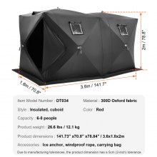 VEVOR Tenda Portatile Per Pesca sul Ghiaccio 3,6 x 1,8 x 2 m per 6-8 Persone