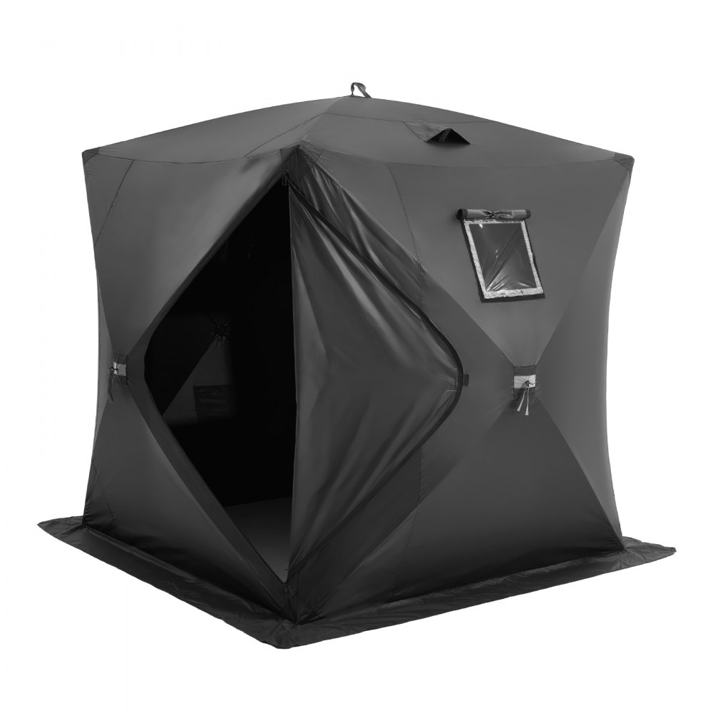 VEVOR Tenda Portatile Per Pesca sul Ghiaccio 1,8 x 1,8 x 2 m 3-4 Persone Nero