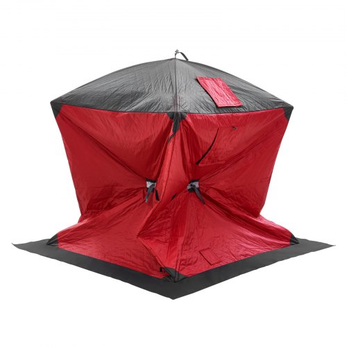 Tenda Da Pesca Sul Ghiaccio Impermeabile 1-2 Persone, Tessuto Oxford 210D, Rossa, Con Ancoraggi E Corde Antivento