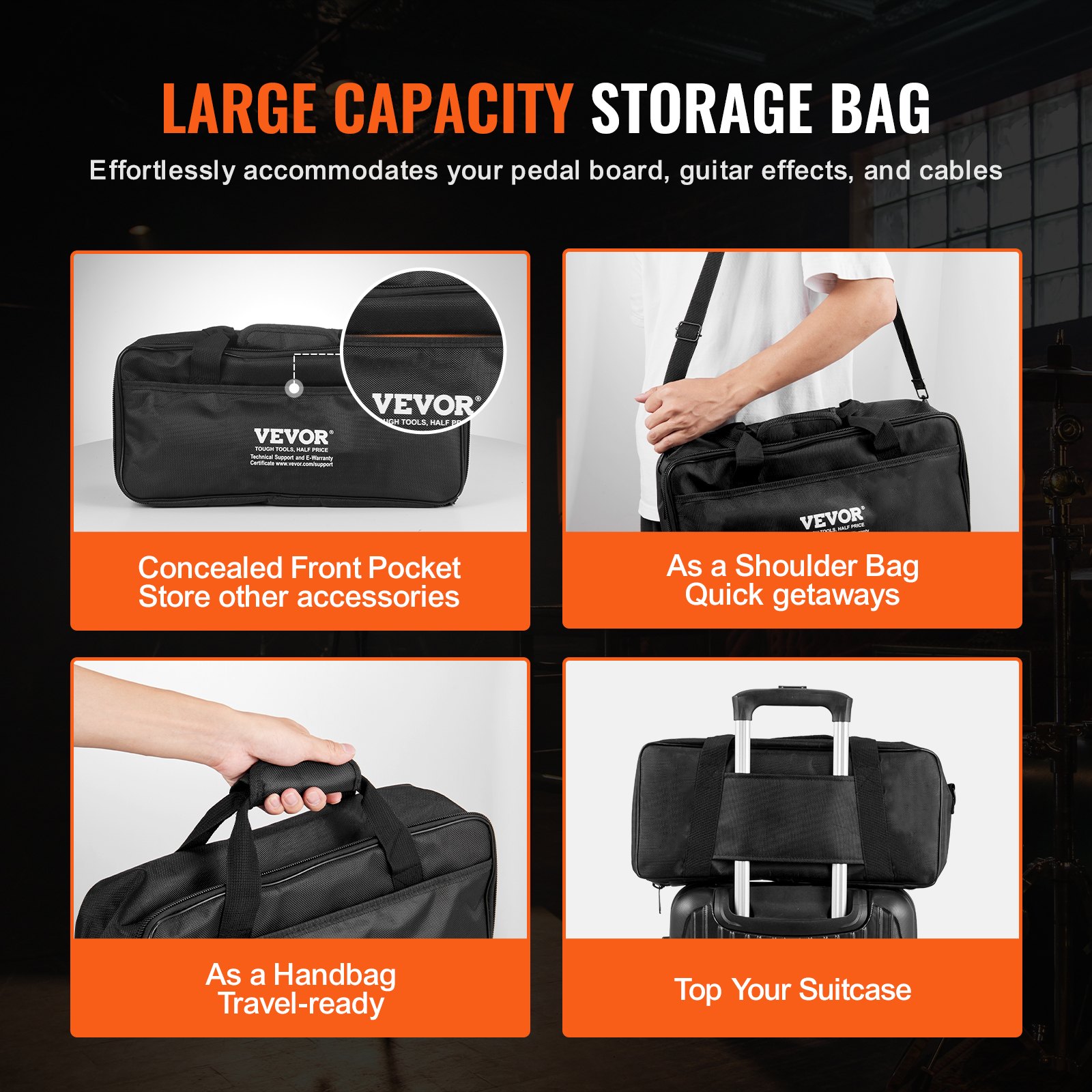 VEVOR Pedaliera per Chitarra, 380 x 145 mm 0,37 kg Pedaliera per Effetti per Chitarra Lega di Alluminio con Borsa, Tracolla Fissa, Velcro di Qualità, Può Ospitare 4-6 Pedali per Chitarra, Piccola